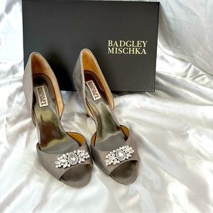 Badgley Mischka Pewter Sugar II Crystal Open Toe Heel